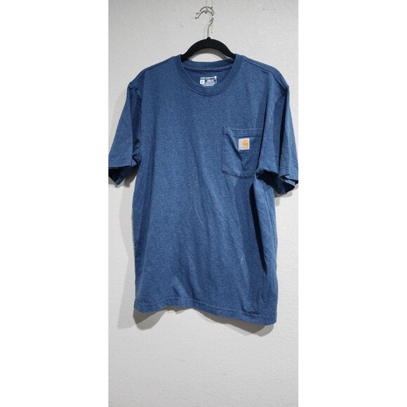 Carhartt Blue Pocket TShirt Men's K87-M One Point Logo In EUC - Picture 1 of 11